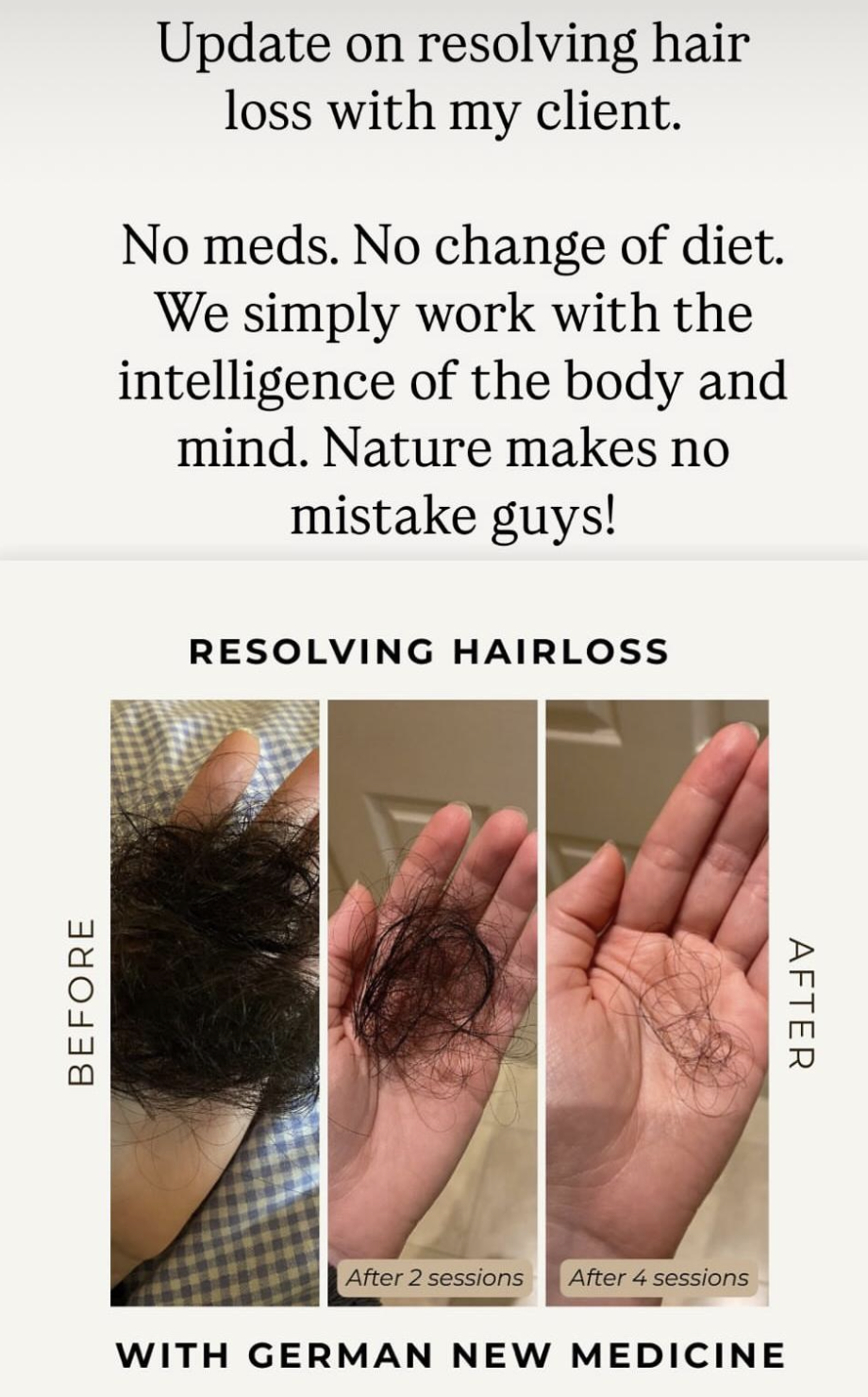 Hair loss emotional conflict insight — German New Medicine client story